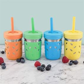 img 1 attached to 🥤 Elk and Friends Reusable Silicone Straws for Adults & Kids with Stoppers - Orange, Green, Yellow, Blue (Length: 6.3 inches)