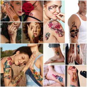 img 1 attached to Metuu 77 Sheet Temporary Tattoo Sticker - Colorful Oil Painting Style Fake Tattoo For Men & Women With Wasp Clock, Butterfly, Rose Peony, Skull Wing Designs