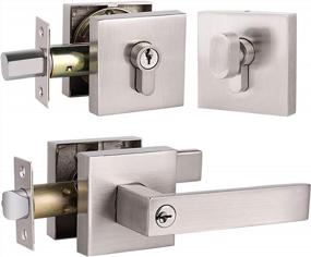img 4 attached to Satin Nickel Finished Exterior Door Lever Lock And Deadbolt Set With Square Rosette, Keyed Alike - 1 Pack By GOBEKOR