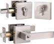 satin nickel finished exterior door lever lock and deadbolt set with square rosette, keyed alike - 1 pack by gobekor logo