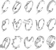 set of 15 adjustable toe rings for women - various styles of open toe ring for summer beach jewelry by hanpabum logo