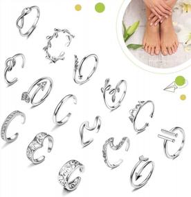 img 3 attached to Set Of 15 Adjustable Toe Rings For Women - Various Styles Of Open Toe Ring For Summer Beach Jewelry By HANPABUM