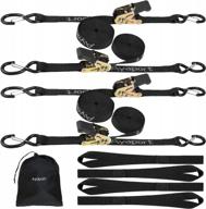 heavy duty ratchet strap tie downs set with hooks - 2500lbs break strength, perfect for truck bed, moving cargo, car roof rack, and motorcycle - 4 pack of 15 foot tie down straps logo