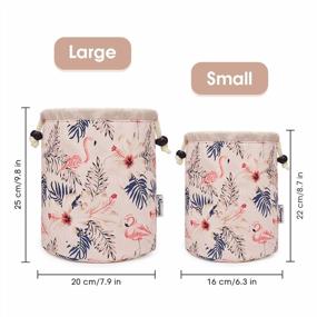 img 2 attached to Large Waterproof Barrel Makeup Bag With Drawstring, Ideal Travel Toiletry Organizer For Women And Girls - Stylish Beige Bird Design