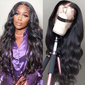 img 4 attached to ALLRUN Brazilian Virgin Hair Body Wave Lace Front Wig | Pre-Plucked With Baby Hair | 13X4 HD Transparent Front | 150% Density | 18 Inch | For Black Women