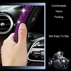 img 2 attached to 💎 Purple Sparkling Diamond Steering Wheel Cover - Universal Car Interior Accessory with Crystal Rhinestones, Breathable & Anti-Slip, Fits 14.2-15 inch - Bling Steering Wheel Protector for Women and Men, Car SUV