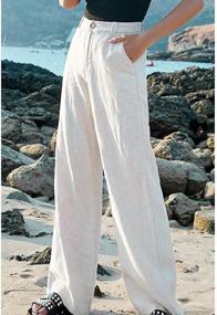 img 2 attached to Comfy And Chic: Kedera'S Loose High Waist Cotton Linen Straight Leg Lounge Beach Pants For Women