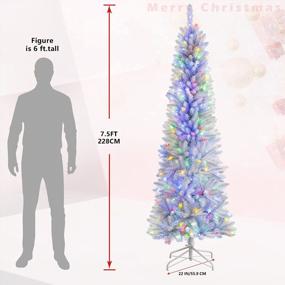 img 3 attached to 7.5Ft Prelit Pencil Christmas Tree - Warm White & Multi-Color Lights, Foldable Metal Stand, Alpine Slim Holiday Decoration For Xmas Home/Office/Party