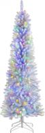 7.5ft prelit pencil christmas tree - warm white & multi-color lights, foldable metal stand, alpine slim holiday decoration for xmas home/office/party logo