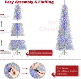 img 2 attached to 7.5Ft Prelit Pencil Christmas Tree - Warm White & Multi-Color Lights, Foldable Metal Stand, Alpine Slim Holiday Decoration For Xmas Home/Office/Party