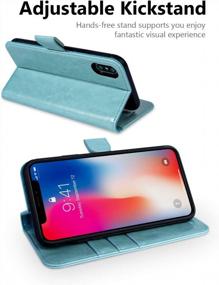 img 1 attached to OCASE IPhone X/10 Wallet Case - Wireless Charging, Card Slot & Kickstand | Leather Flip Cover In Mint Green