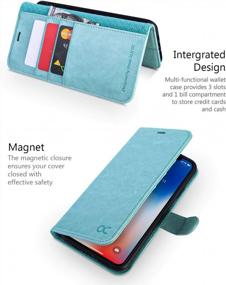 img 2 attached to OCASE IPhone X/10 Wallet Case - Wireless Charging, Card Slot & Kickstand | Leather Flip Cover In Mint Green