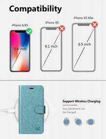 img 3 attached to OCASE IPhone X/10 Wallet Case - Wireless Charging, Card Slot & Kickstand | Leather Flip Cover In Mint Green