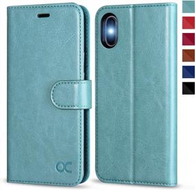 img 4 attached to OCASE IPhone X/10 Wallet Case - Wireless Charging, Card Slot & Kickstand | Leather Flip Cover In Mint Green