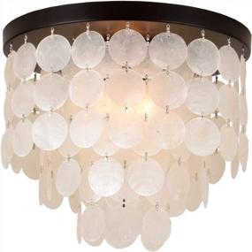 img 2 attached to 3-Light Brown Capiz Shell Flush Mount Ceiling Light For Bedroom, Hallway & Entryway - ALICE HOUSE AL1701-S3