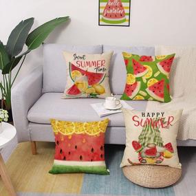 img 1 attached to Set Of 4 Happy Sweet Summer Watermelon And Lemon Decorative Pillow Covers For Sofa Couch, 16X16 Inch Home Decor Cushion Cases With Gnome Design