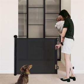 img 4 attached to 🐶 PETGOD Retractable Baby Gate: Upgraded One-Way Lock Mesh Dog Gate for Safety in Stairs, Doorways, and Hallways