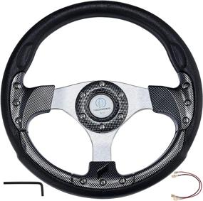 img 4 attached to 🏎️ Premium 320mm 6-Bolt Golf Cart Racing Steering Wheel | Aluminum with Horn Button, Vinyl Leather Grip | Black & Carbon Fiber Design