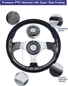 img 3 attached to 🏎️ Premium 320mm 6-Bolt Golf Cart Racing Steering Wheel | Aluminum with Horn Button, Vinyl Leather Grip | Black & Carbon Fiber Design