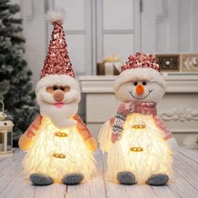 img 4 attached to GMOEGEFT Christmas Santa Claus And Snowman Lights, Pink Sequin Christmas Decorations Xmas Tabletop Ornaments, 2 Pack