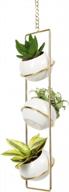 jackcube design hanging planter for indoor plants, boho vertical ceiling plant gold metal hanger with 3 white mini ceramic pots, succulents cactus herb faux flower decoration - mk631a logo