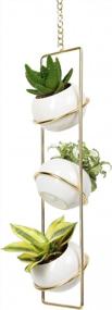 img 4 attached to JACKCUBE Design Hanging Planter For Indoor Plants, Boho Vertical Ceiling Plant Gold Metal Hanger With 3 White Mini Ceramic Pots, Succulents Cactus Herb Faux Flower Decoration - MK631A