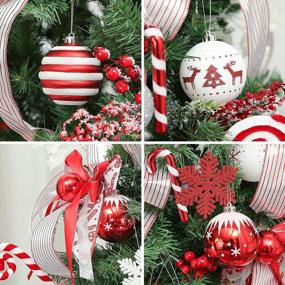 img 1 attached to WBHome 5FT Украшенная искусственная рождественская елка с украшениями и огнями, красно-белые рождественские украшения, в том числе 5-футовая полная елка, набор украшений, 200 светодиодных ламп