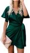 flattering satin wrap mini dress for women with flutter sleeves and belted waist logo