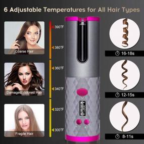 img 3 attached to Cordless Ceramic Rotating Hair Curler With 6 Temperature And Timer Settings, Rechargeable Auto Shut-Off For Curls Or Waves - Gray