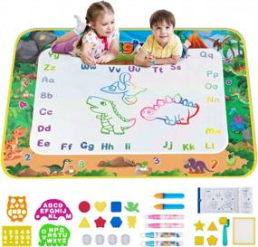 img 4 attached to Extra Large Dinosaur Water Drawing Mat For Kids Coloring Painting, Educational Toys Gifts For Boys Girls Toddlers Age 3 Up 58X42 Inches
