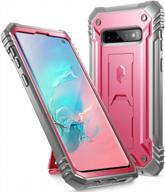 revolution series pink rugged case for samsung galaxy s10 6.1 inch (2019) - heavy duty military grade full body cover with kickstand, no built-in-screen protector - poetic galaxy s10 protective case logo