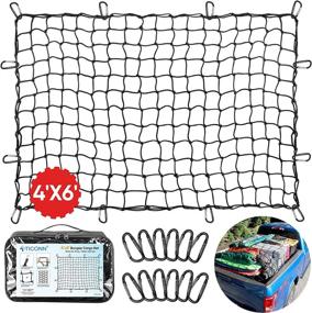 img 3 attached to 🚚 TICONN 4х6 Грузовая сетка для пикапов с 12 металлическими карабинами - Прочная баллонная сетка для безопасной и удобной транспортировки - Растягивается до 8х12 - Прочная сетка из прочной сетки (4х4)