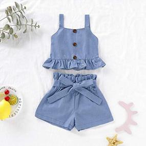 img 3 attached to Summer Stylish Denim Outfit Set For Toddler Baby Girls With Ruffled Strap Crop Tops And Bowknot Belt Shorts