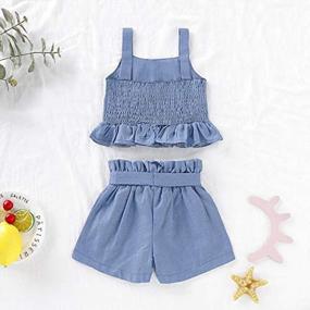 img 2 attached to Summer Stylish Denim Outfit Set For Toddler Baby Girls With Ruffled Strap Crop Tops And Bowknot Belt Shorts