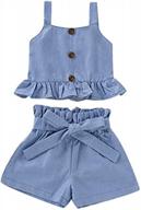 summer stylish denim outfit set for toddler baby girls with ruffled strap crop tops and bowknot belt shorts logo