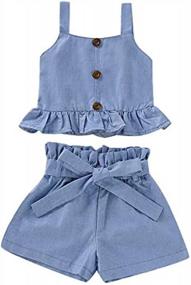 img 4 attached to Summer Stylish Denim Outfit Set For Toddler Baby Girls With Ruffled Strap Crop Tops And Bowknot Belt Shorts