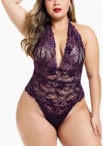 img 2 attached to Plus Size Halter Lace Bodysuit - A Sexy Plunging Teddy For Women