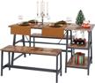 rustic brown dining room bench set with wine rack and glass holder - kitchen table with benches for 4 - perfect for home, kitchen, and dining room (55.1 inches) logo