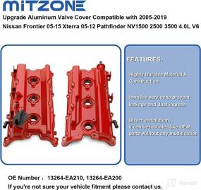 img 2 attached to 🔴 MITZONE High-Quality Aluminum Valve Cover Replacement for 2005-2019 Nissan Frontier 05-15 Xterra 05-12 Pathfinder NV1500 2500 3500 4.0L V6 (# 13264-EA210, 13264-EA200) - Red