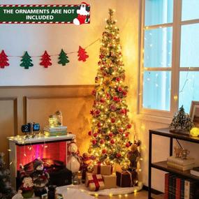 img 3 attached to 7-футовая предварительно освещенная рождественская елка половинной формы, искусственная рождественская елка с 403 ветками и 150 теплыми белыми огнями, складная металлическая подставка для внутреннего офиса, домашней вечеринки, праздничного декора