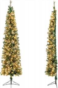 img 4 attached to 7-футовая предварительно освещенная рождественская елка половинной формы, искусственная рождественская елка с 403 ветками и 150 теплыми белыми огнями, складная металлическая подставка для внутреннего офиса, домашней вечеринки, праздничного декора