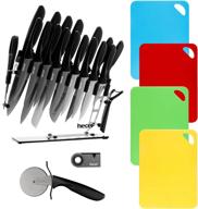hecef's complete kitchen knife set: 25 pieces with block, sharp knives, cutting mats, pizza wheel, and more! logo