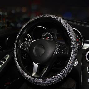 img 2 attached to 💎 15-Inch Universal White Crystal Rhinestone Diamond Car Steering Wheel Cover - Gophly Silver Bling Accessories with Anti-Slip Wheel Protection