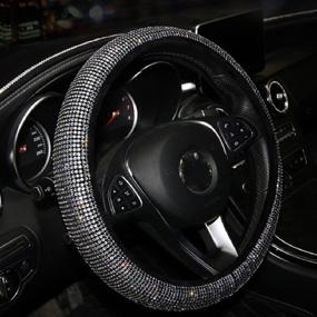 img 4 attached to 💎 15-Inch Universal White Crystal Rhinestone Diamond Car Steering Wheel Cover - Gophly Silver Bling Accessories with Anti-Slip Wheel Protection