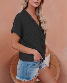 img 3 attached to Women'S V-Neck Waffle Knit Button Cardigan Henley Tee Shirt - Short Bat Sleeve Top For Casual Loose Solid Flowy Look