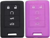 btopars 2pcs 5 buttons smart key fob silicone case cover protector holder jacket compatible with cadillac ats cts dts sts xts ats srx escalade black purple logo