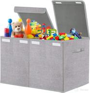 🧸 toy box storage organizer - double flip-top lids, collapsible large chest basket with sturdy handles for boys and girls, nursery and playroom - size: 24.5"x13"x16" (grey) logo