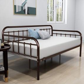 img 3 attached to Twin Metal Daybed Frame With Platform Base And Slats - Ideal Sofa Bed For Living Room Or Guest Room - Dark Copper Finish - Box Spring Replacement