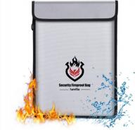 secure your valuables with our fireproof document bag - portable & foldable with 2-zipper closure - ideal for cards, passport & legal documents - a5 & a4 sized, silver color logo