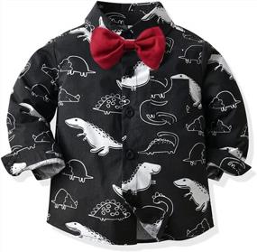 img 2 attached to JunNeng Baby Toddler Boy Dinosaur Outfits Suits Gentleman Clothes Sets, Bowtie Dress Shirt+Suspender Pants Dress Suits